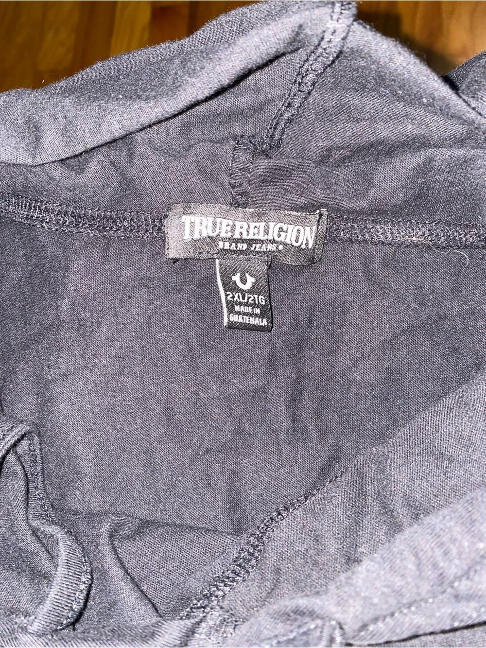 True Religion Black Hoodie with White & Red Graphic Logo